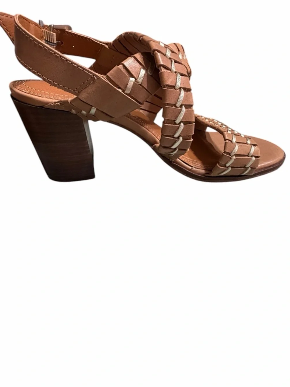 Lucky Brand Braided Tan Leather Sandals with Beige Accent